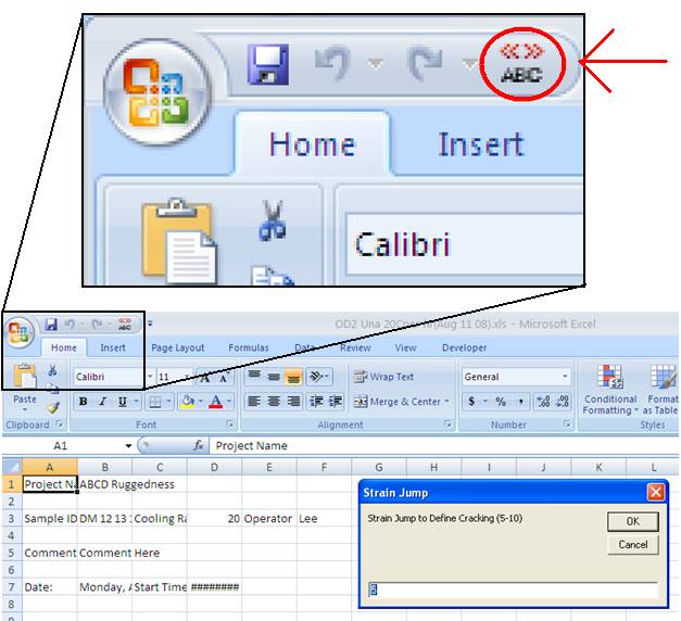 Steps 14.2 and 14.3. Excel spreadsheet. Location of "ABC" analysis icon. Srain jump pop–up window.
