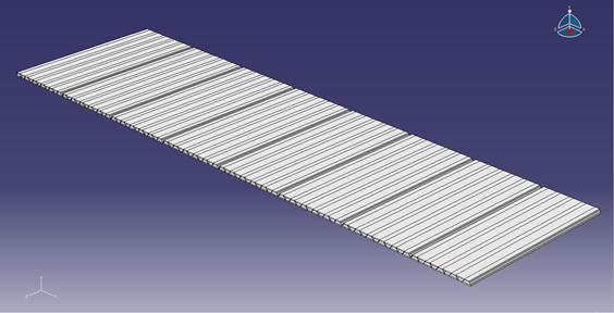 Figure 34. Diagram. Half of FRP deck (7 panels with 11 cells and 1 panel with 8 cells).