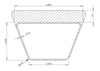 Diagram. Geometry of ice shield profile with single cavity.