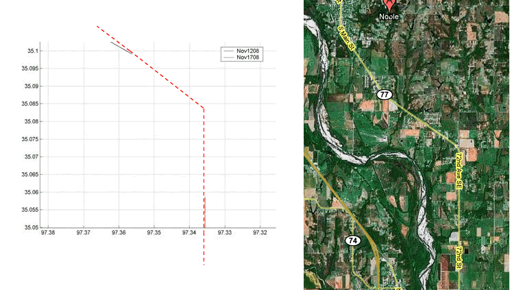 The location of the fourth test site is shown in Figure 20. The project involves the overlay of approximately 7.3 miles of US-77 Highway near Noble, Oklahoma.