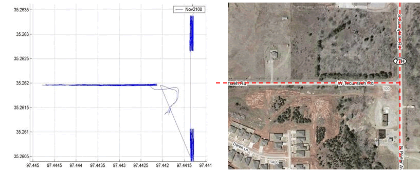 The location of the fifth test site on Tecumseh Road in Norman, OK is shown in Figure 22. The project involves the construction of 1.881 miles of two lane road in Cleveland County, Oklahoma.