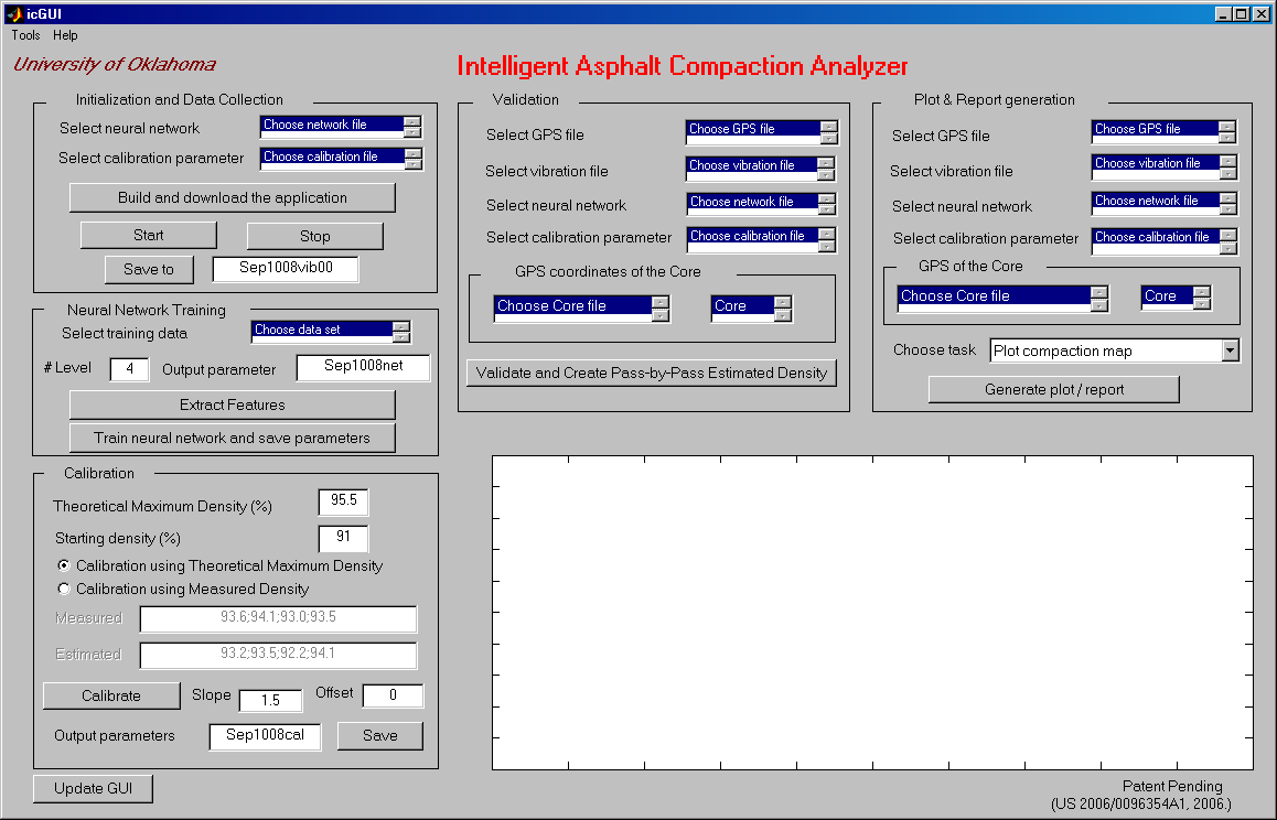 The Graphical User Interface for the calibration of the IACA is shown in Figure 3. The built-in functions in this interface are also used to generate compaction reports.