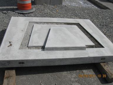 Figure 56. Photo. Precast end panel. Precast end panels were used as stay-in-place forms and to give an architectural finish to the bridge.