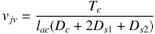 Equation C-8.13.2-3. Equation. v subscript jv equals T subscript c divided by the product of l subscript ac times the sum of D subscript c plus 2 times D subscript s1 plus D subscript s2 end of sum. Equation C-8.13.2-3. Equation. v subscript jv equals T subscript c divided by the product of l subscript ac times the sum of D subscript c plus 2 times D subscript s1 plus D subscript s2 end of sum.