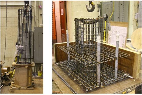 A specimen before and after casting the connection between the column and shaft.