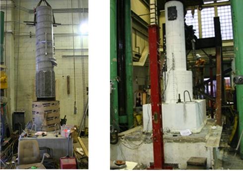 A specimen before and after casting the connection between the column and shaft.
