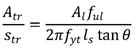The quotient of A subscript tr divided by s subscript tr equals the quotient of A subscript ℓ times f subscript ul, divided by the product of 2π times f subscript yt times l subscript s times tanθ.