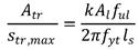 The quotient of A subscript tr divided by s subscript tr,max equals the quotient of k times A subscript ℓ times f subscript ul, divided by the product of 2π times f subscript yt times l subscript s.