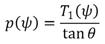 p of Psi equals the quotient of T subscript 1 of Psi divided by tangent theta.