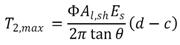 T subscript 2,max equals the quotient of Φ times A subscript l,sh times E subscript s divided by the product of 2π times tanθ, times parenthesis, d minus, close parenthesis.