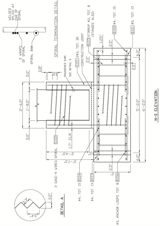 Reinforcing details of the shaft and base of specimens DS-1 and DS-2 in the longitudinal section.