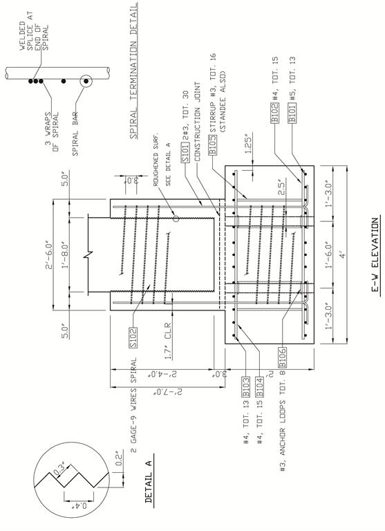 Reinforcing details of the shaft and base of specimens DS-1 and DS-2 in the transverse section.