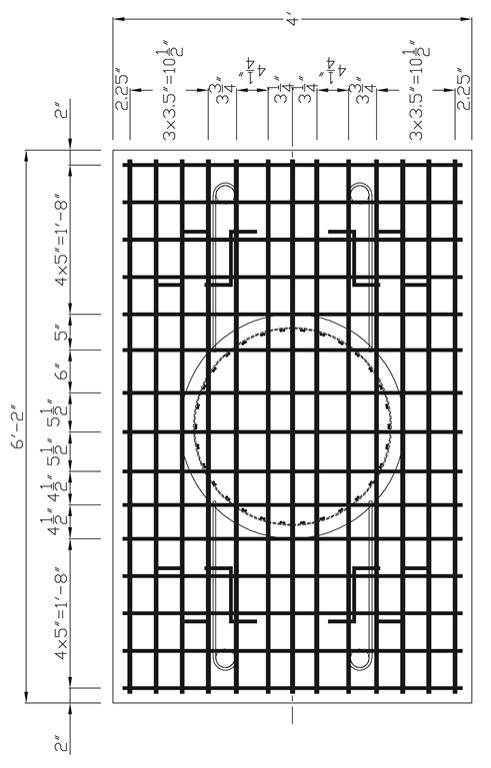 Reinforcing details of the shaft and base of specimens DS-1 and DS-2 in plan view.