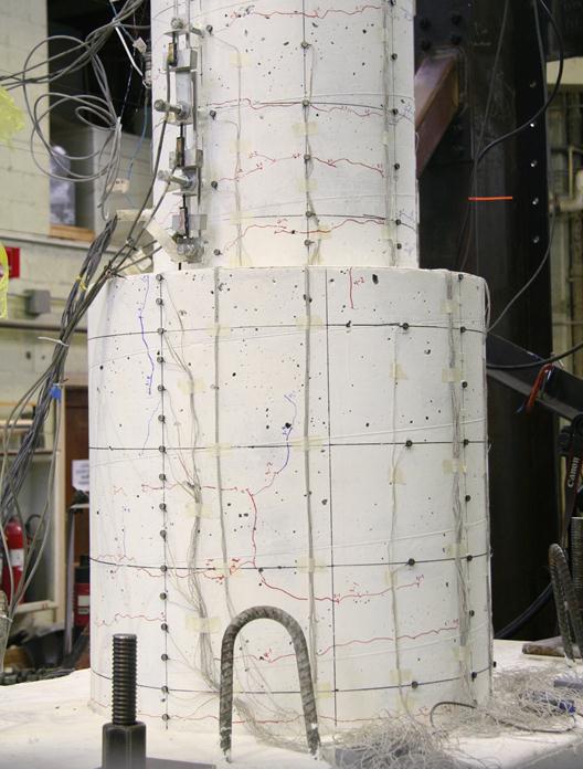 This photo shows flexural cracks on the precast column and shaft.