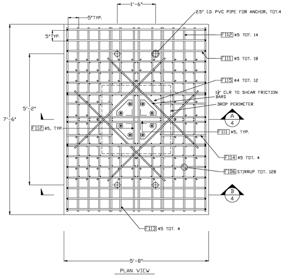 Reinforcement details of the bottom mat steel in specimen SF-1.
