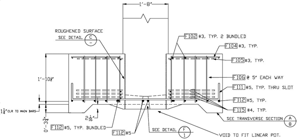 The drawing shows footing reinforcing details for socket footing test specimens SF-1 and SF-2.