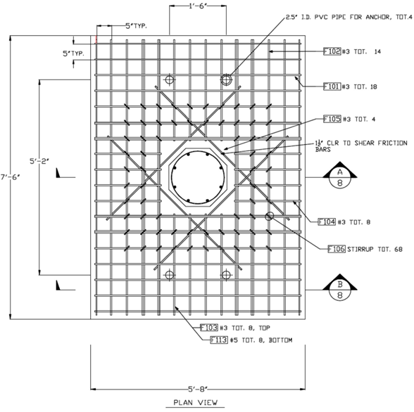 Top mat reinforcing details for specimen SF-1.