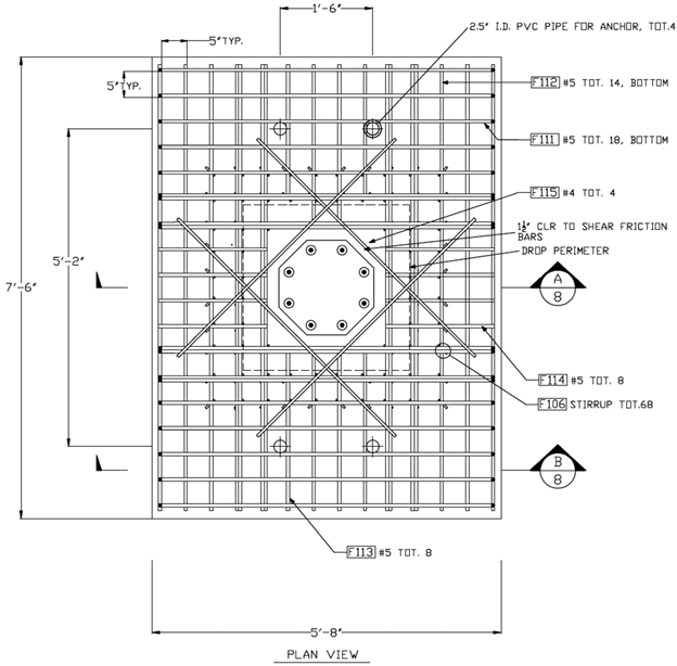 Bottom mat reinforcing details for specimen SF-1.