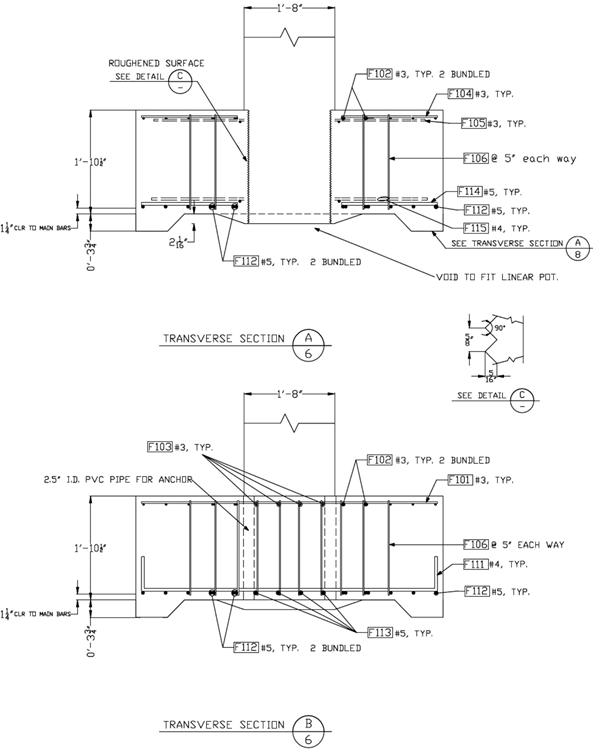 Footing reinforcing details for socket footing specimen SF-1.