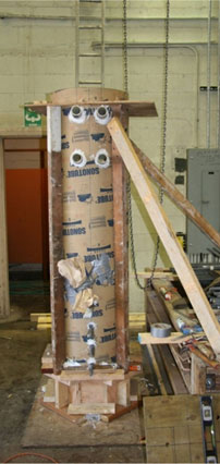 The column for specimen SF-3 was fabricated in the University of Washington Structural Laboratory. This photo shows the precast column ready to be cast.