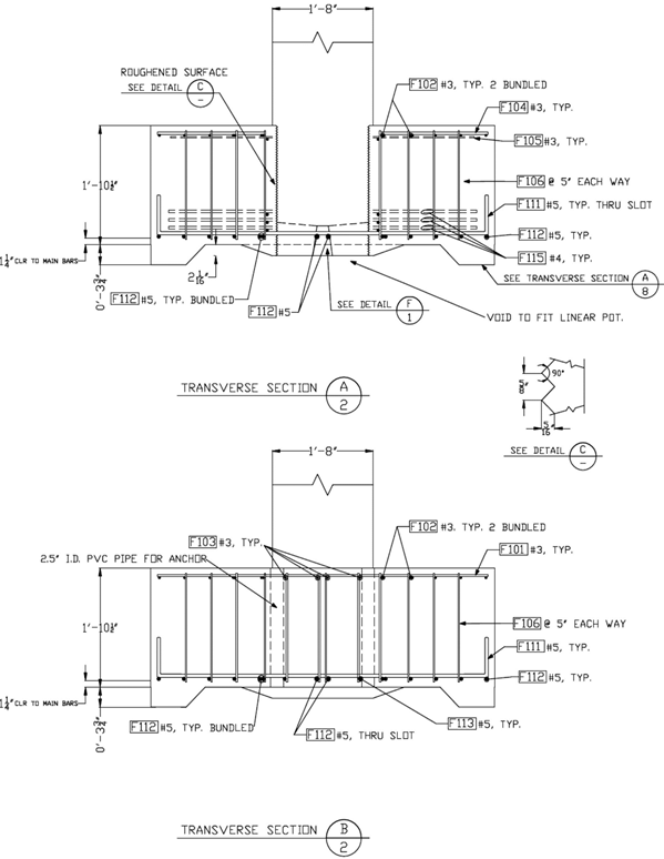 Footing reinforcing details for socket footing test specimen SF-1.