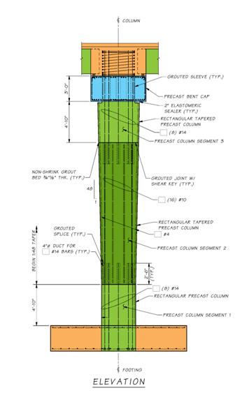 This drawing illustrates the precast bent system for high seismic regions, including both the upper and lower column connections.