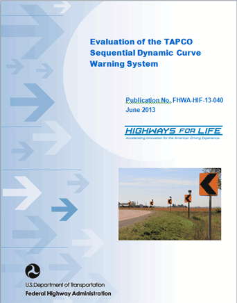 Screen shot: Evaluation of the TAPCO Sequential Dynamic Curve Warning System. Publication No. FHWA hif13040 - June 2013