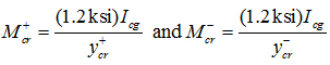 Figure 34. Equation. Positive and negative cracking moment for T-beam.