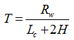 Figure 46. Equation. Tension force in deck panel due to collision loading. Equation. T is equal to R subscript w divided by sum of L subscript c and 2 time H.