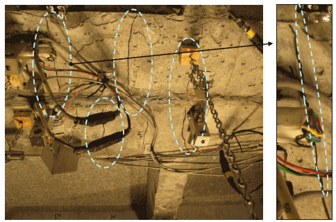 A series of hairline cracks were observed in the central region of the joint.