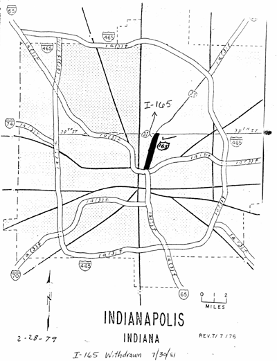 Map of Indianapolis, IN I-165 withdrawal