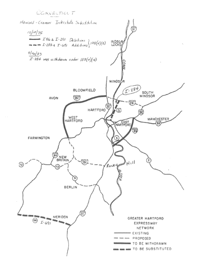 Road map of the Greater Hartford Expressway Network in Connecticut