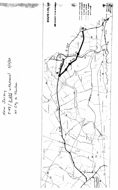 Map of New York City to Trenton, NJ I-95/I-695 withdrawal