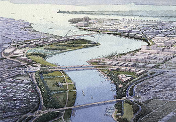 Artist Rendering of Showing the AWI Vision of a Revitalized Anacostia Waterfront.