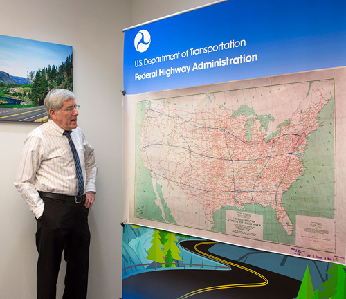 Richard F. Weingroff, FHWA's historian, recently displayed a full-size copy of the Roosevelt Map that launched the Interstate System.