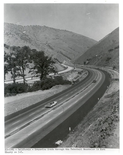 California - Grapevine Grade through the Tehachapi Mountains in Kern County on I-5.