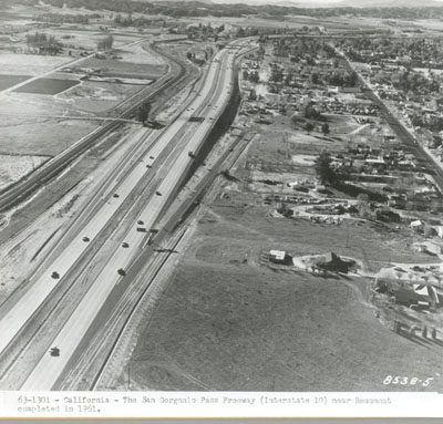 California - The San Gorgonio Pass Freeway (Interstate 10) near Beaumont completed in 1961.