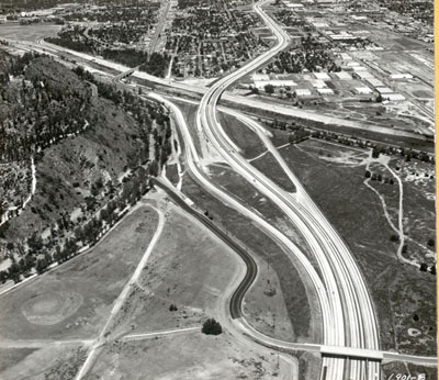 California - Looking northwesterly along Interstate Route 5 near the Los Angeles River Bridge. May 12, 1959.