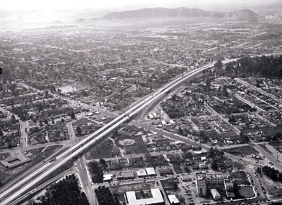 Looking southwest along the San Bernardino Freeway, (California Department of Public Works photo)