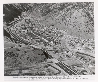 Colorado - Interstate Route 70 westerly from Denver.  View of new Interstate location as it bypasses Idaho Springs approximately 40 miles west of Denver.