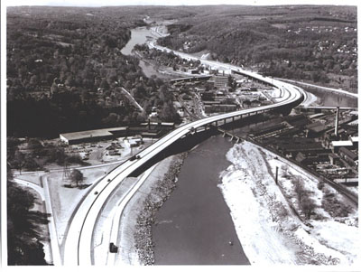 Connecticut - Interstate Route 84 winds through Seymour on a long viaduct.