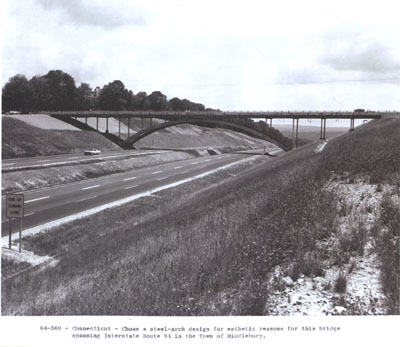 Connecticut - A steel-arch design was chosen for esthetic reasons for this bridge spanning Interstate Route 84 in Middlebury.