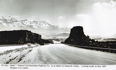 Idaho - Federal Aid Highway No. I-15 at Inkom, in Bannock county, looking southwest in May 1967.  Project I-15-1(2)54.