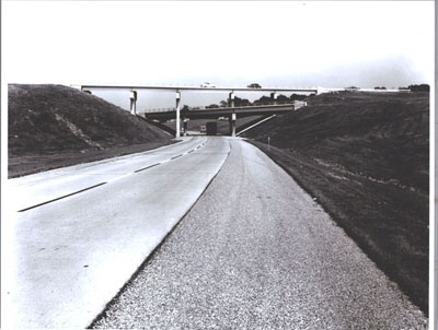 Illinois - A tri-level interchange interconnects Interstate Routes 57 and 70 southwest of Effingham.  Each of the three levels carries traffic in one direction only.