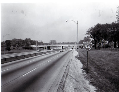 Interstate 94 View of  (Edens Expressway)  looking into Church St. overpass about 1 mile north of Dempster Street.  Skokie, Illinois.