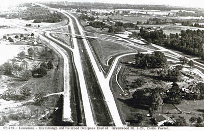 Louisiana - Interchange and railroad overpass east of Greenwood Rt. I-20, Caddo Parish.