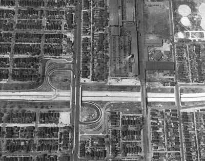Michigan, Detroit, Ford Expressway showing Livernois interchange, C and O RR structure and Wesson Structure