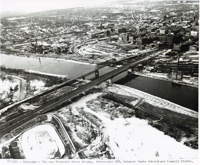 Nebraska - The new Missouri River Bridge, I-480, between Omaho (above) and Council Bluffs.