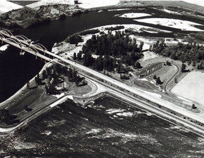 Oregon- The Safety Rest Area program in Oregon has proved to be most popular with the motoring public.  Originally planned to provide for 12 percent of the average daily traffic some of the areas are now servicing as high as 18 percent of the ADT by their sites.  This aerial photograph shows the Santiam Safety Rest Area located on I-5 approximately mid-way between Salem and Albany.