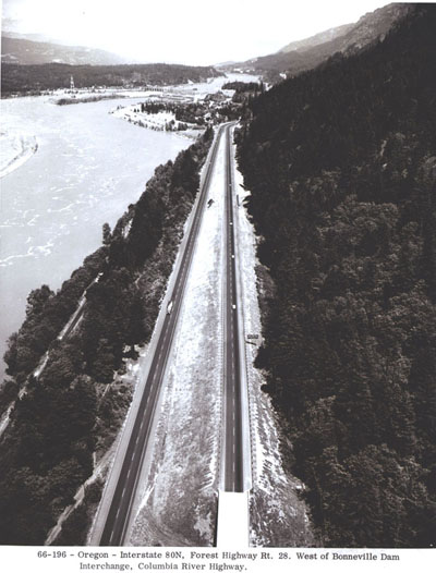 Oregon - Interstate 80N (now I-84), Forest Highway Rt. 28 west of Bonneville Dam interchange, Columbia River Highway.